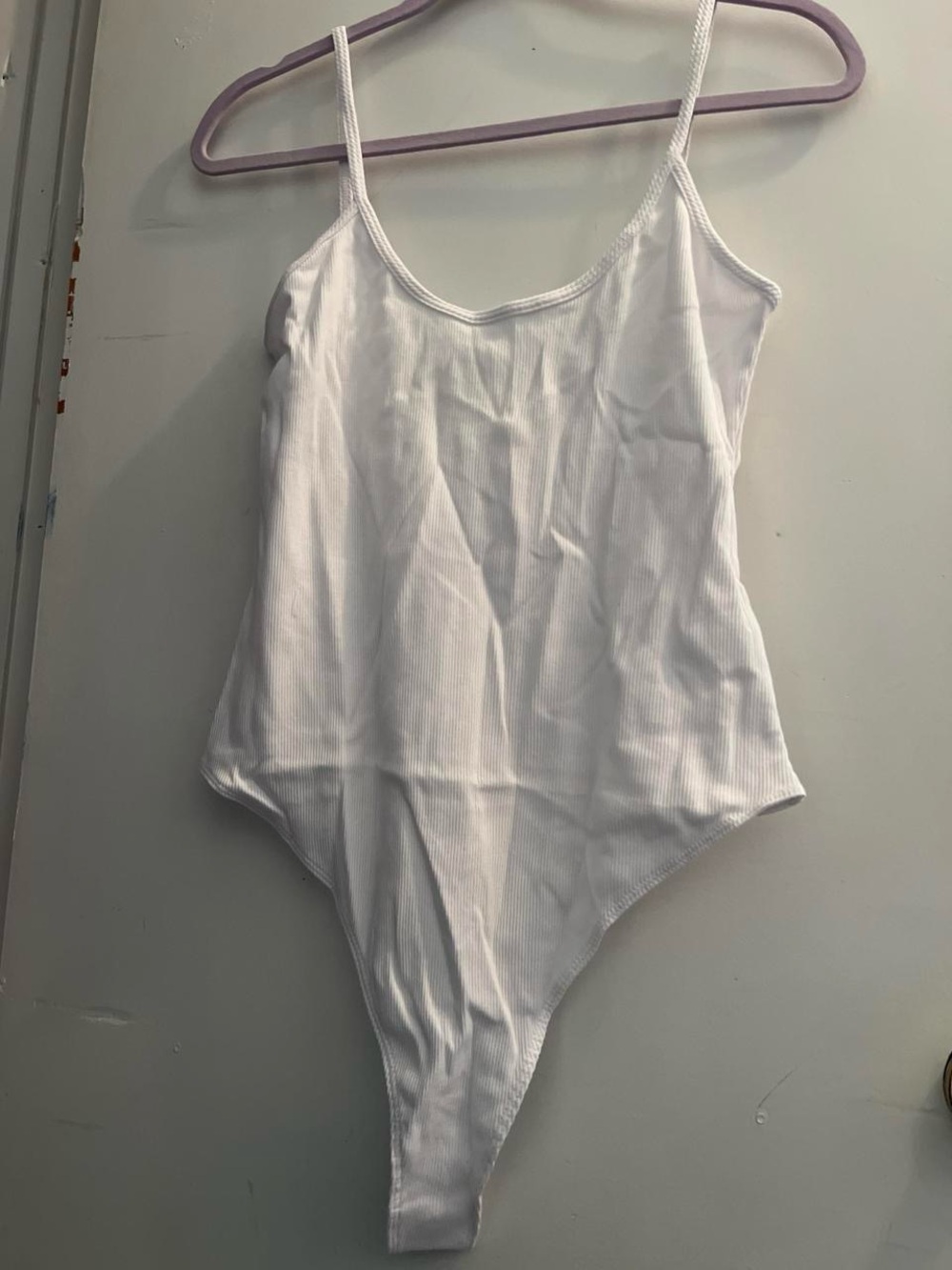 American Apparel White Ribbed Strap One-Piece Bodysuit
